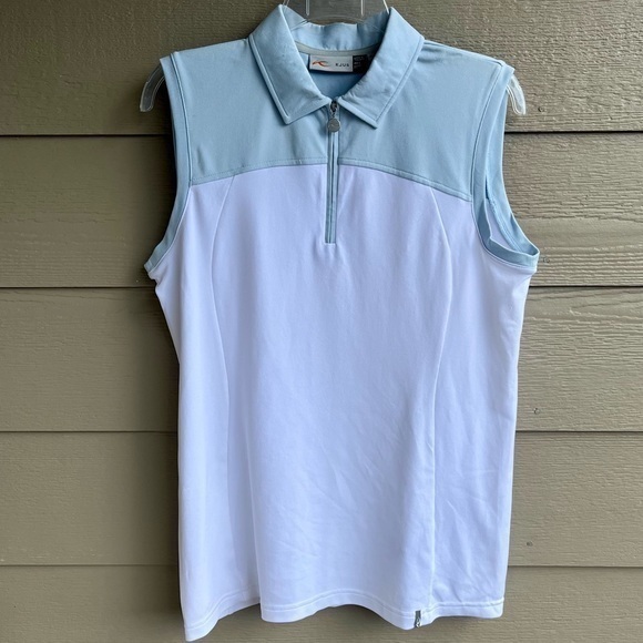 KJUS Women Top Blue White‎ 40 L Sport Fit UPF 50+ Polo Sleeveless 38” Bust Golf - Picture 10 of 11
